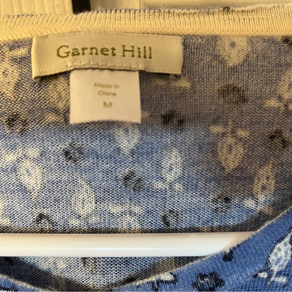 Garnet Hill Patterned Blue Lightweight Cardigan 100% Merino Wool 3/4 Sleeves - Picture 5 of 11